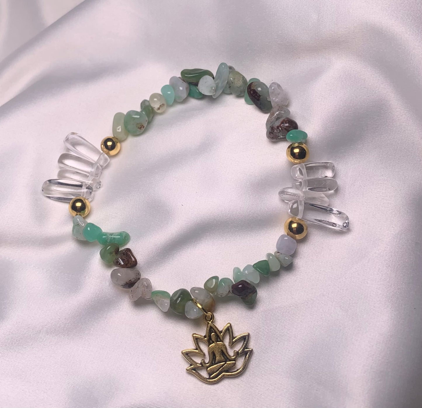 Chrysoprase Chips|Clear Quartz Chips|Gold