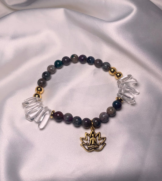 Ruby Kyanite Beads|Clear Quartz Chips|Gold