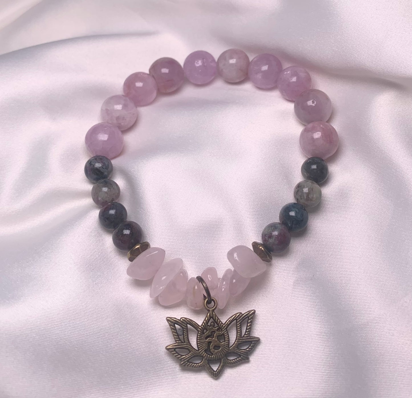 Kunzite Beads|Ruby Kyanite Beads|Rose Quartz Chips|Bronze