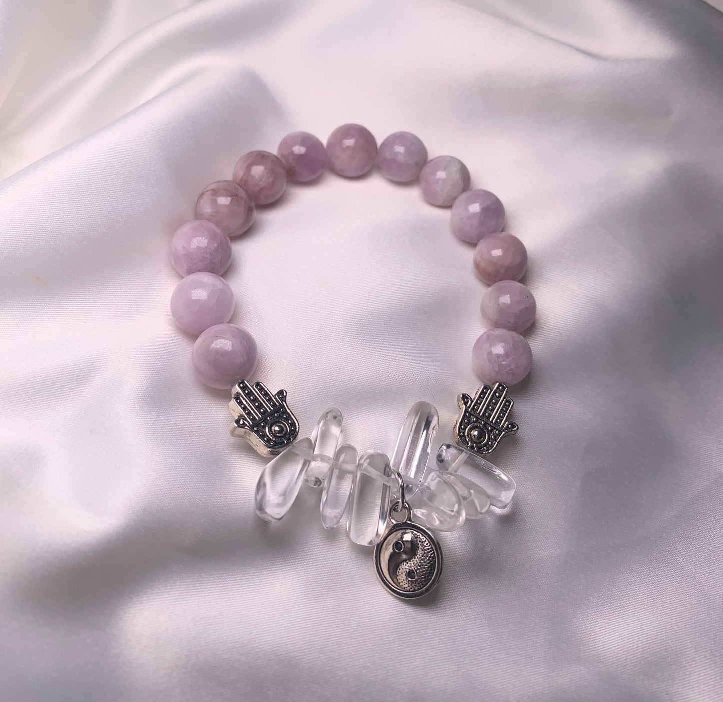Kunzite Beads|Clear Quartz Chips|Silver