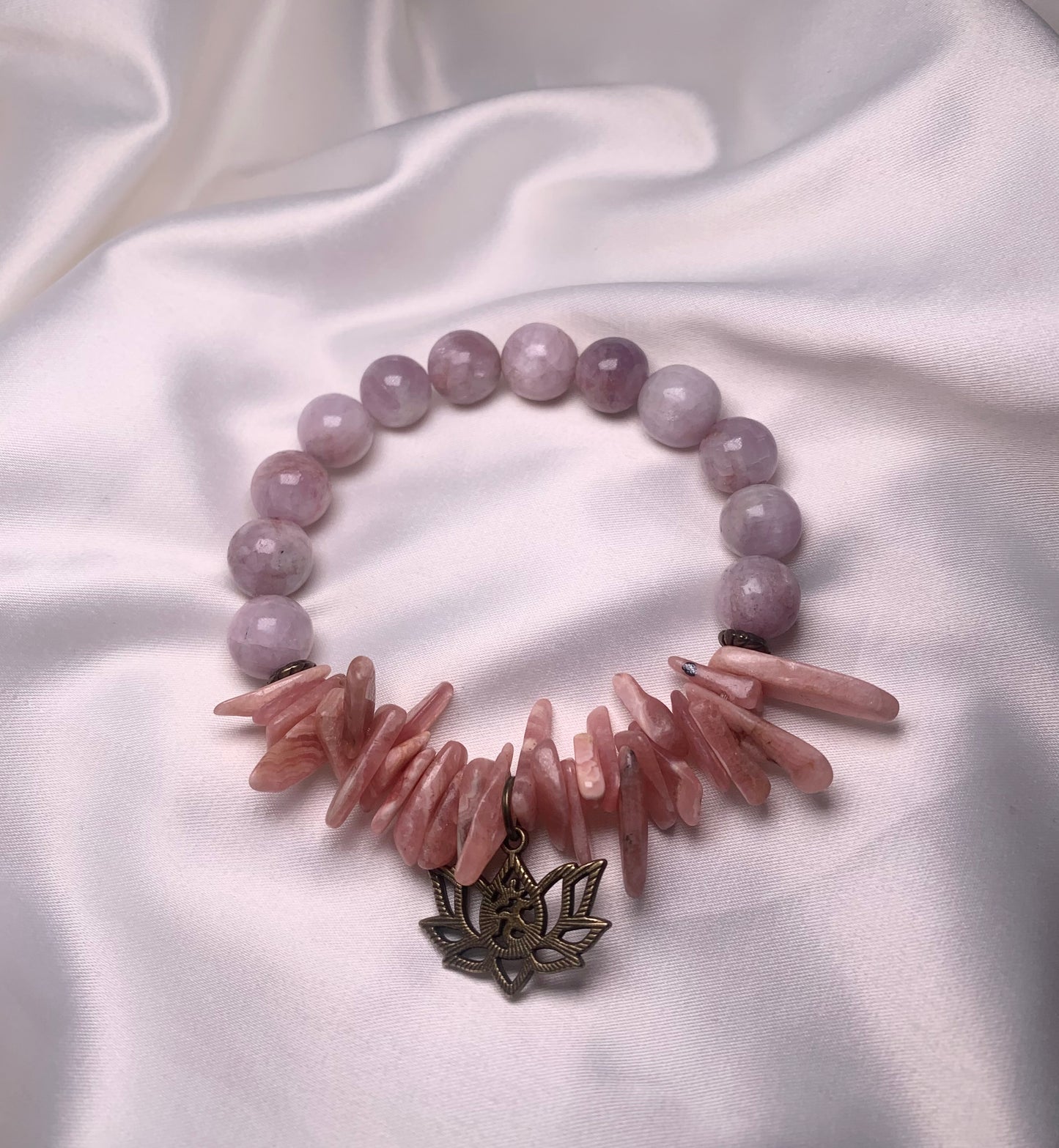 Kunzite Beads|Rhodochrosite Chips|Bronze