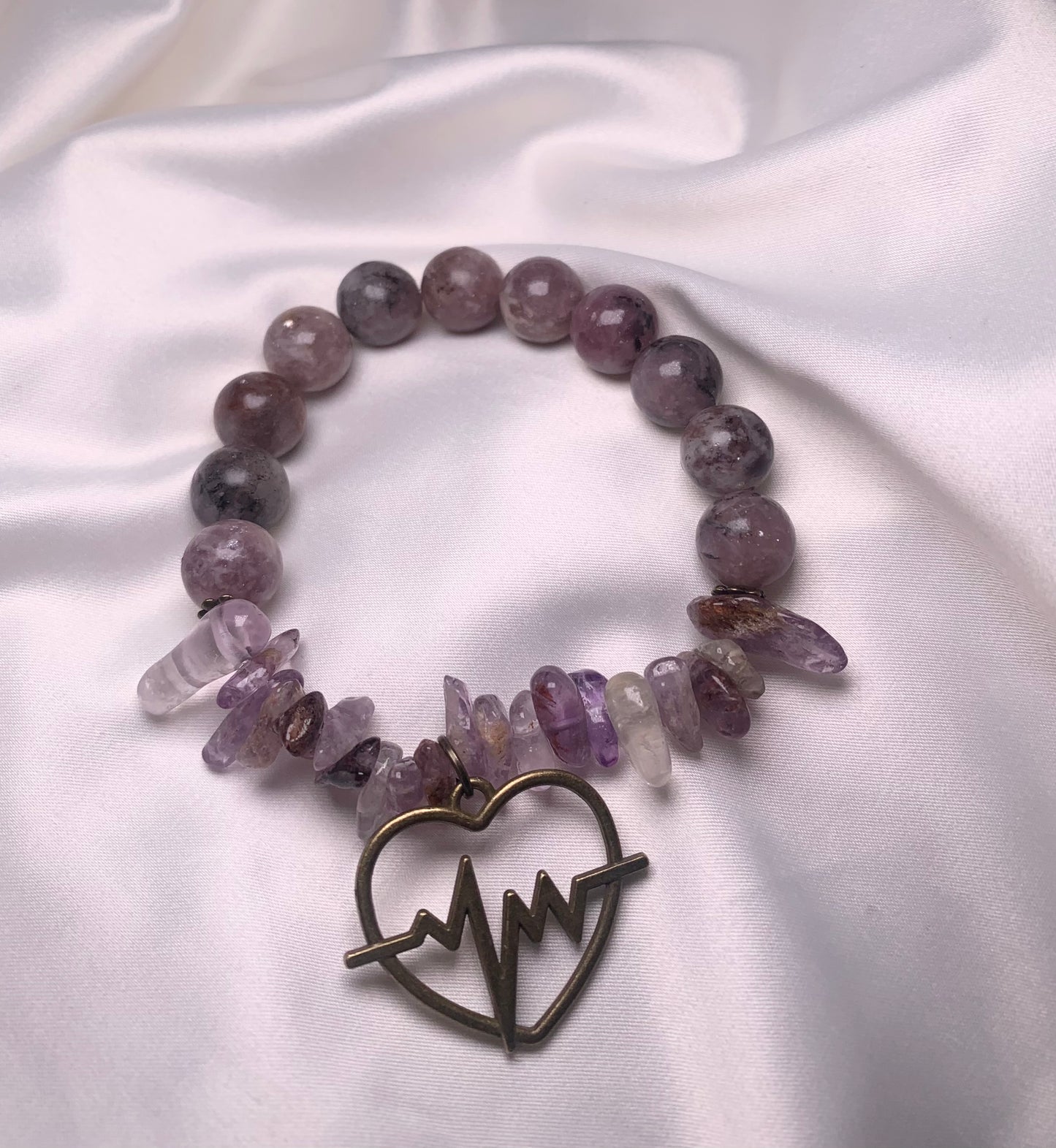 Lepidolite Beads|Amethyst Chips|Bronze