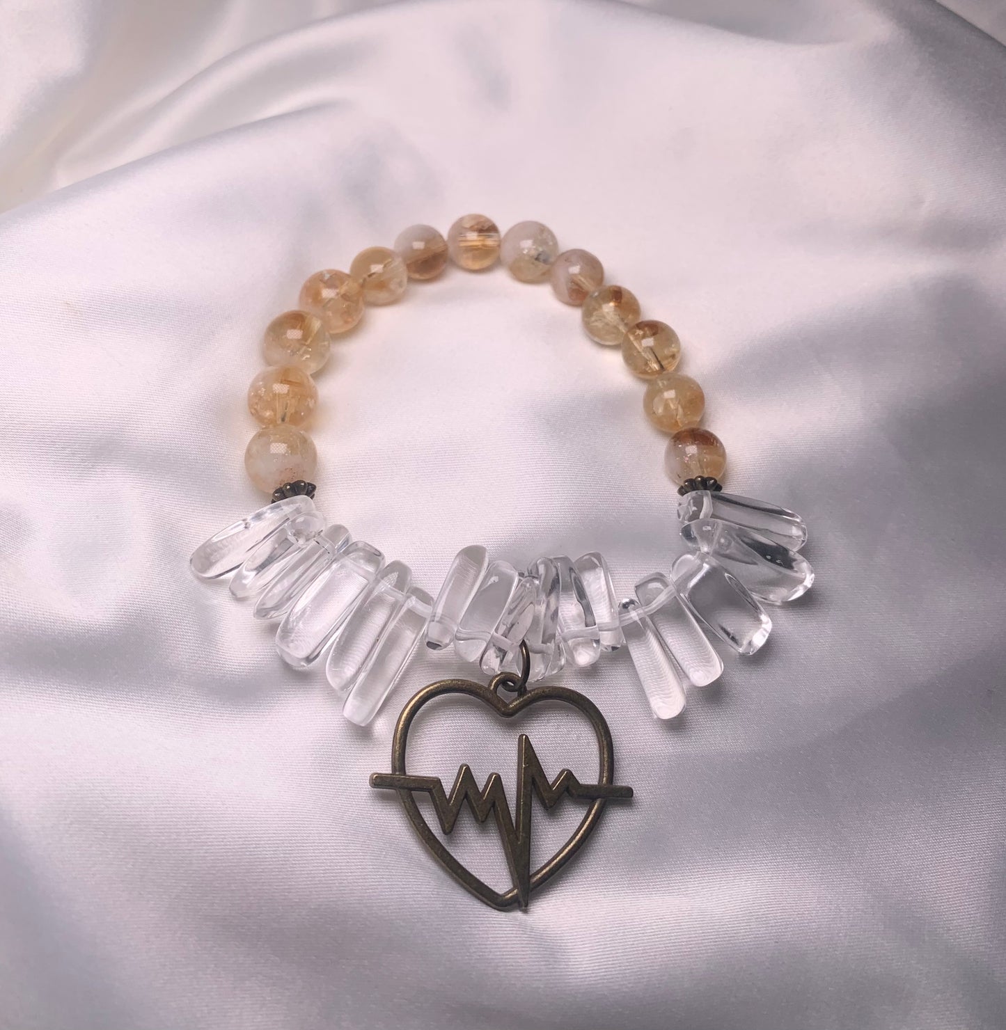 Citrine Beads|Clear Quartz Chips|Bronze