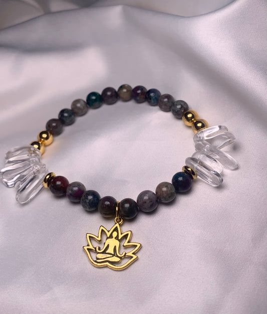 Ruby Kyanite Beads|Clear Quartz Chips|Gold