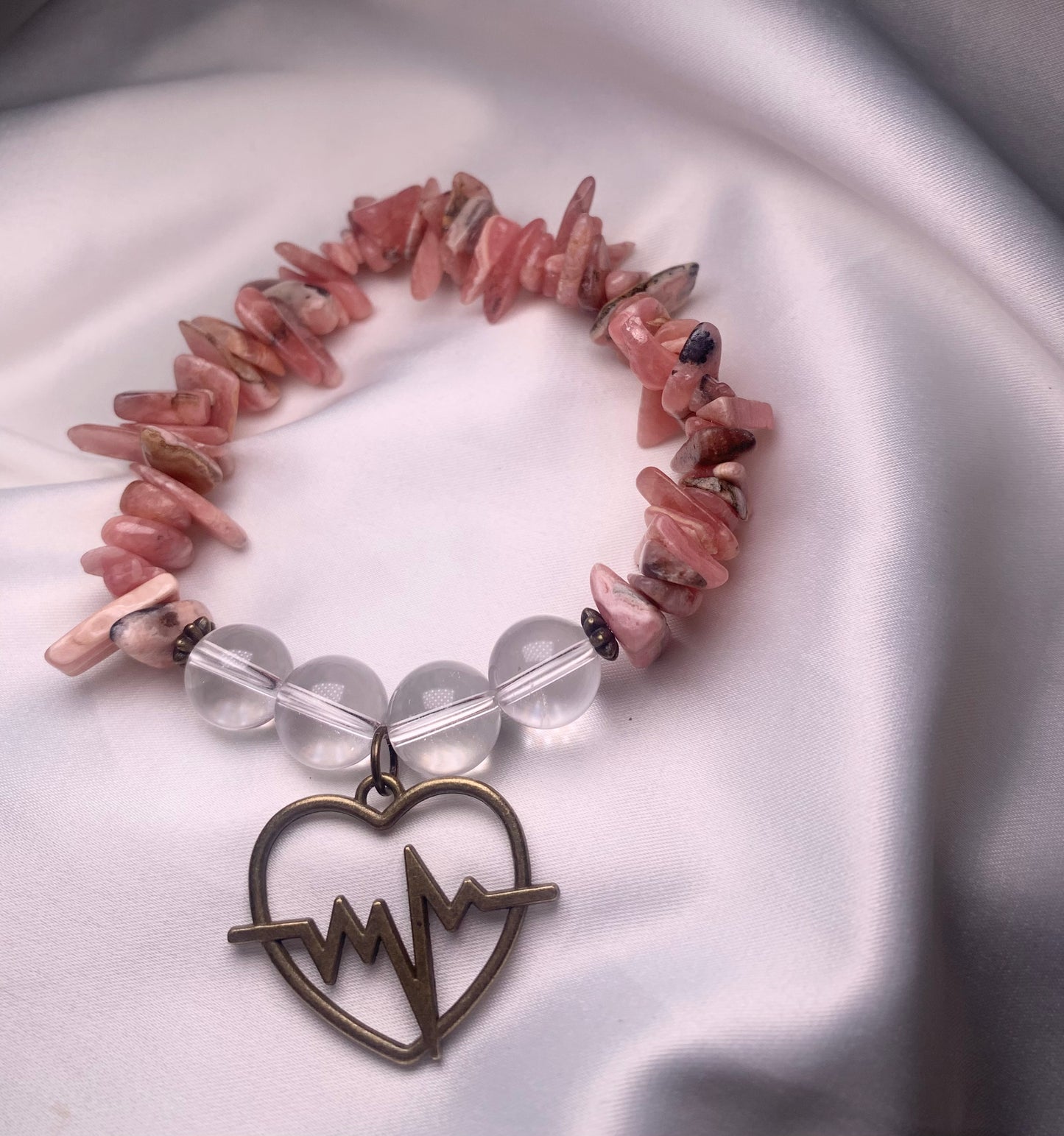 Rhodochrosite Chips|Clear Quartz Beads|Bronze