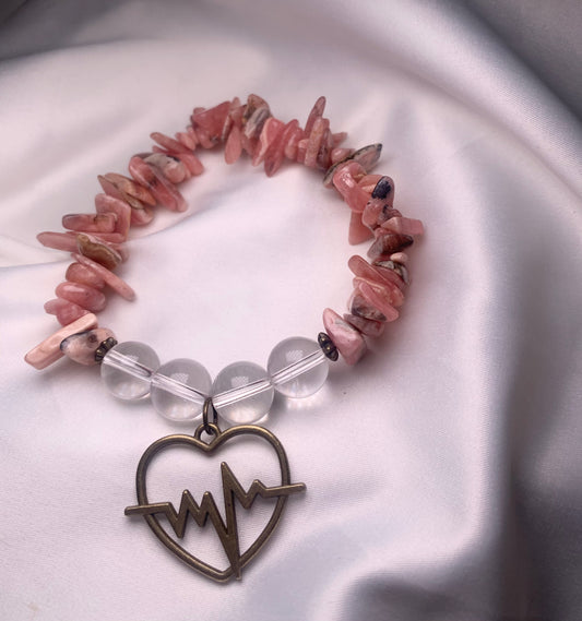 Rhodochrosite Chips|Clear Quartz Beads|Bronze