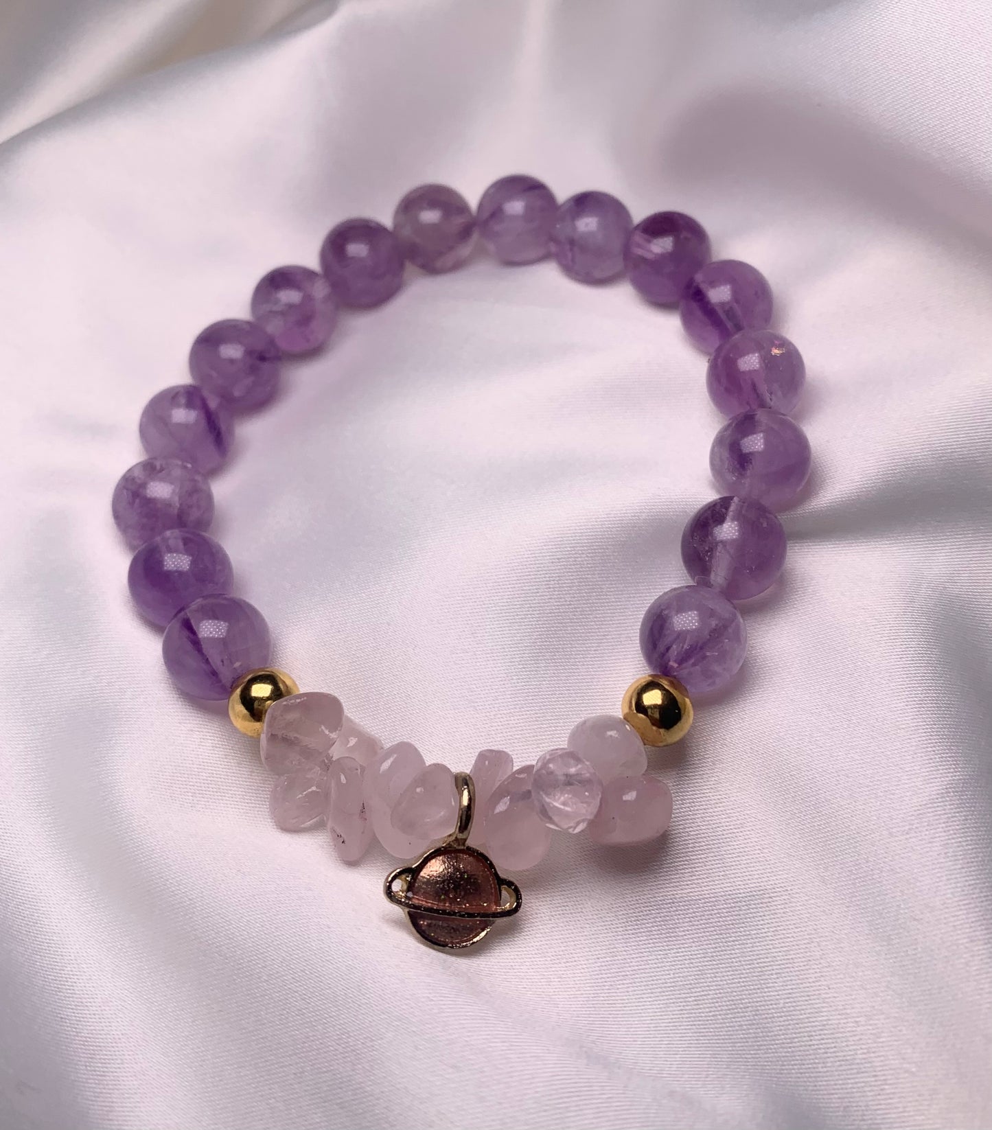 Amethyst Beads|Rose Quartz Chips|Gold