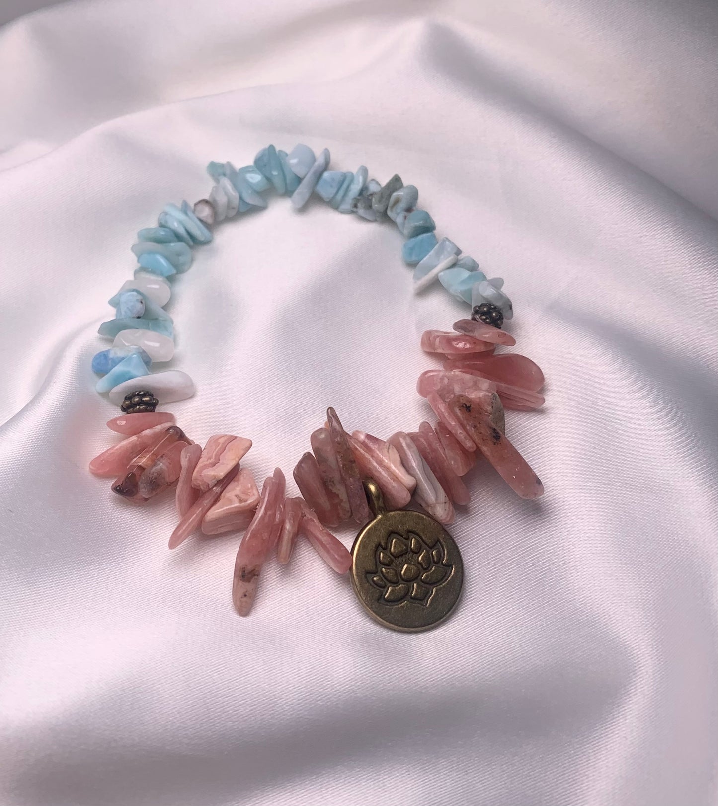 Larimar Chips|Rhodochrosite Chips|Bronze