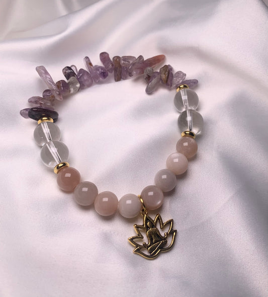 Amethyst Chips|Clear Quartz Beads|Peach Moonstone Beads|Gold