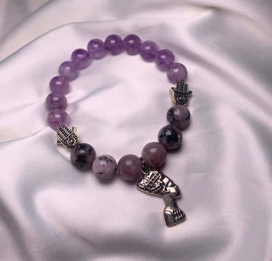 Amethyst Beads|Lepidolite Beads|Silver