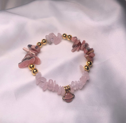 Rose Quartz Chips|Rhodochrosite Chips|Gold