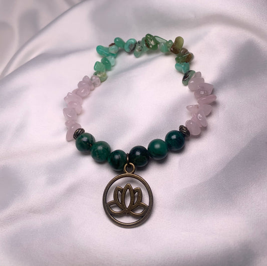 Chrysoprase Chips|Rose Quartz Chips|African Jade Beads|Bronze
