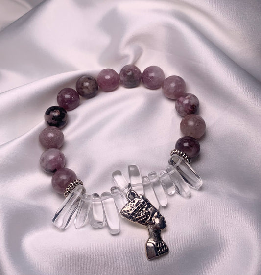 Lepidolite Beads|Clear Quartz Chips|Silver