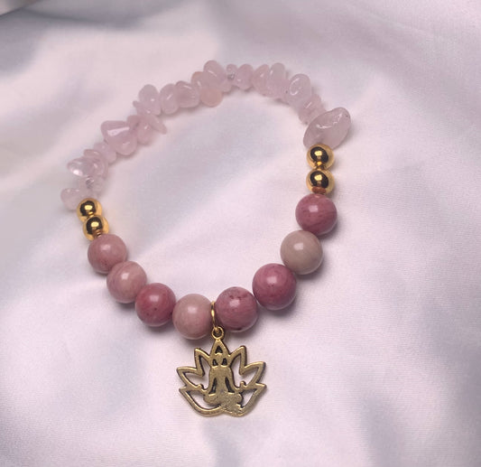 Rose Quartz Chips|Rhodonite Beads|Gold