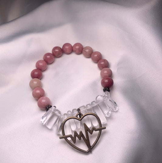 Rhodonite Beads|Clear Quartz Chips|Bronze